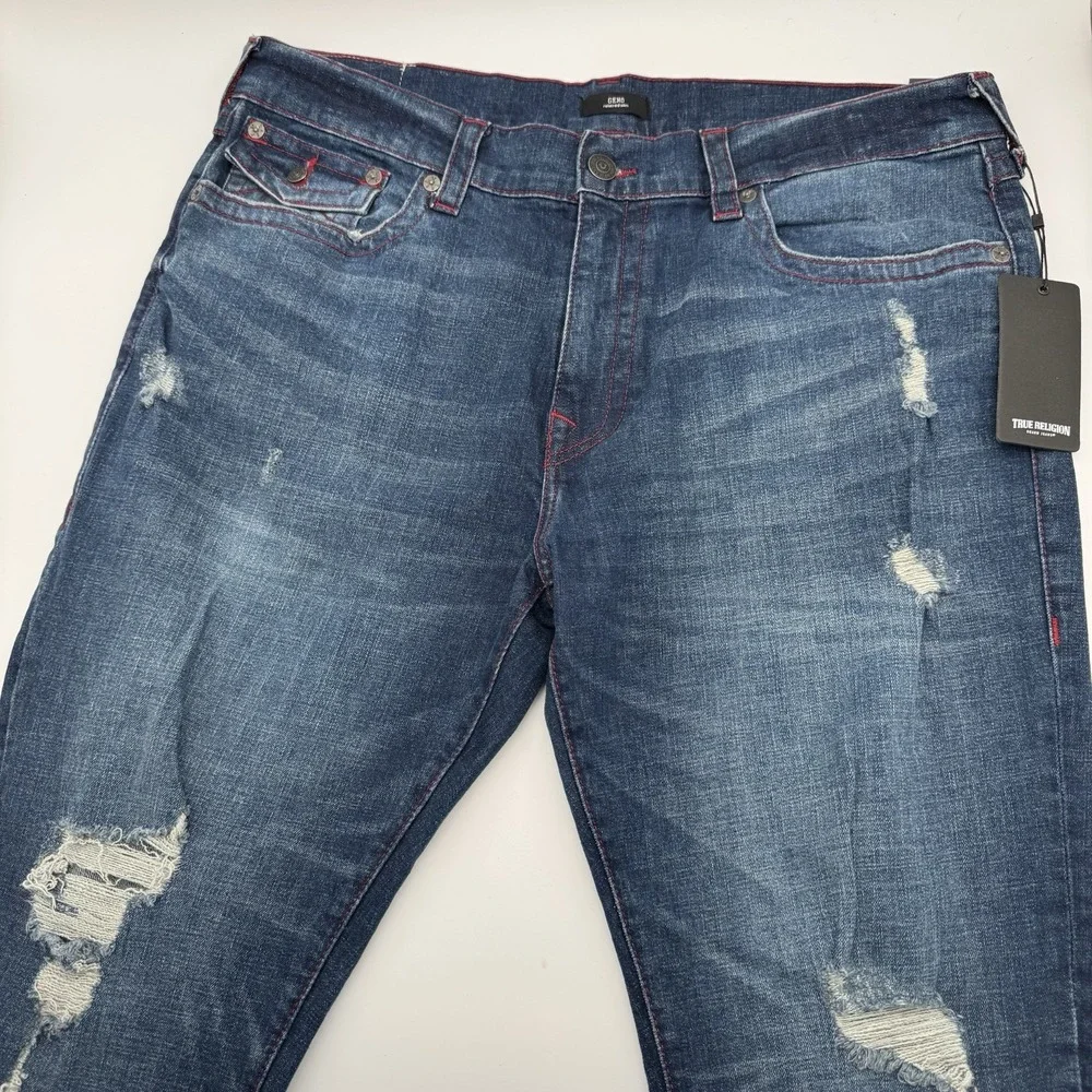 New‎ NWT True Religion Jeans Red Stitch 40x34 Geno Mens Flap Relaxed Slim Fit